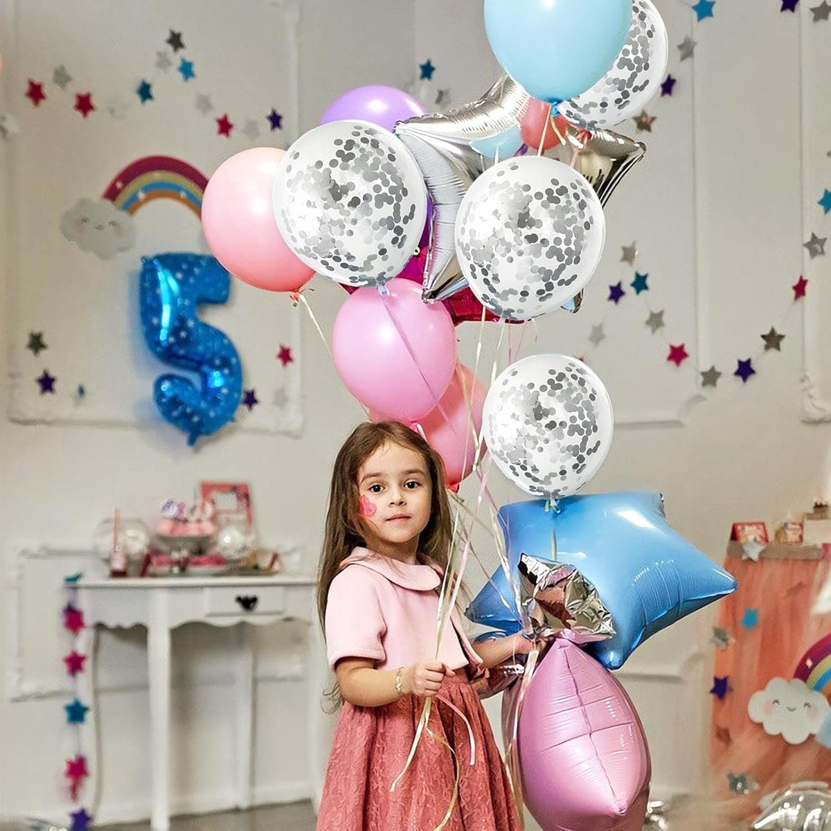 Silver Confetti Balloons, 25 Pcs Thickened 12 Inch Clear Latex Balloon with Confetti Inside for