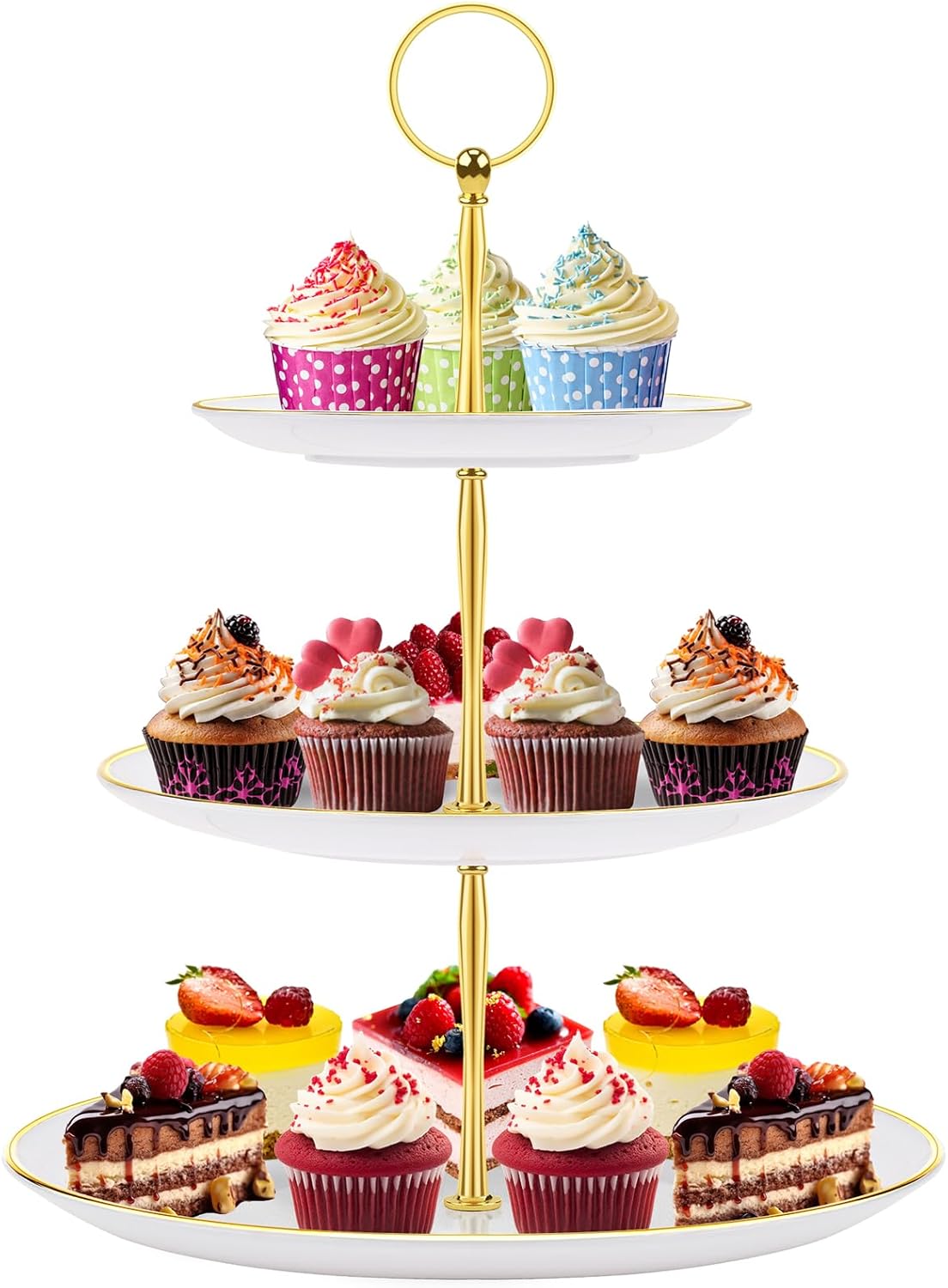 PinCute Cupcake Stand Holder - 3 Tier Cup Cake Dessert Tower, Plastic Tiered Serving Tray&Metal Rod