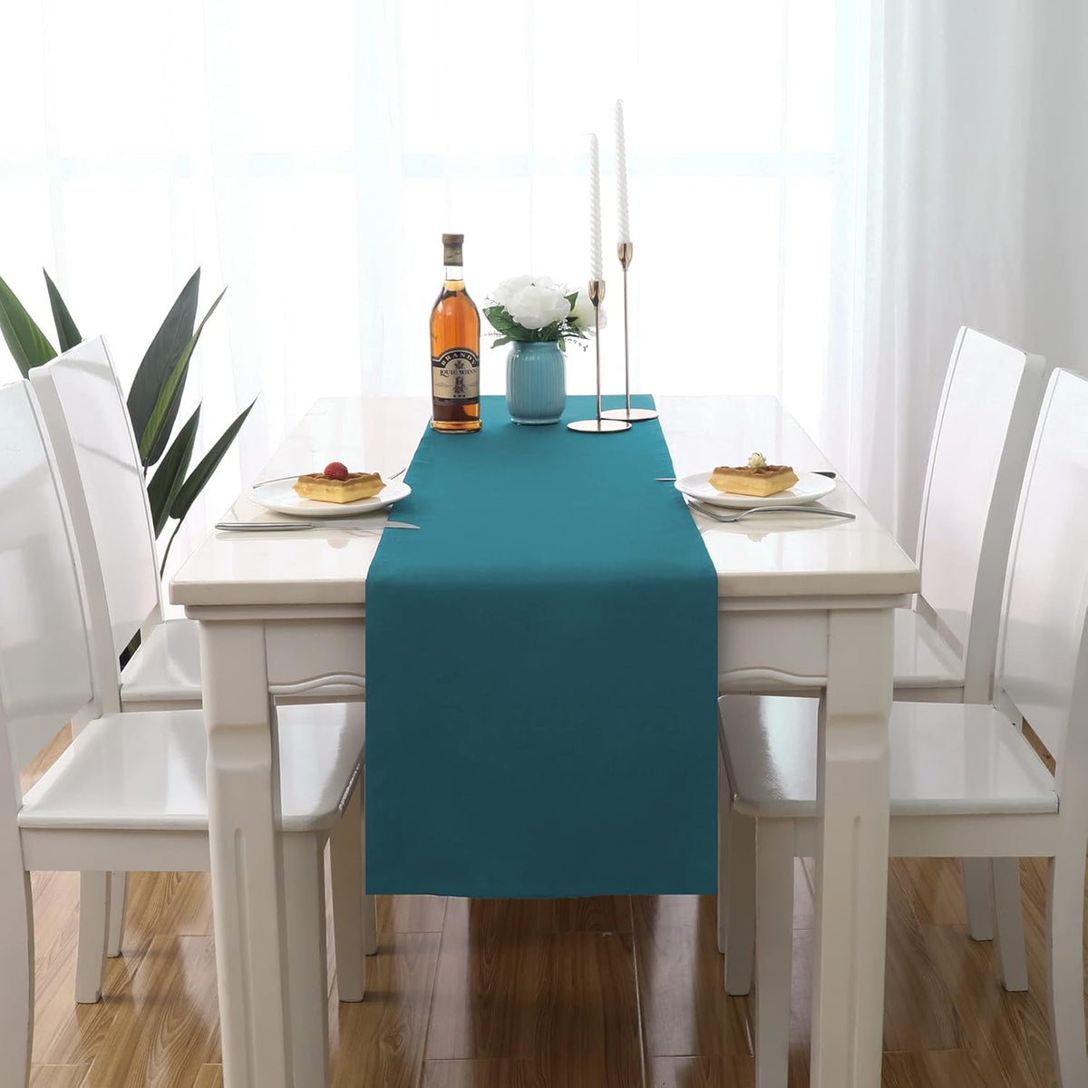 DUALIFE 2 Panels Teal Table Runner 72 Inch Long Soft Cloth Table Runner for Indoor/Outdoor Wedding