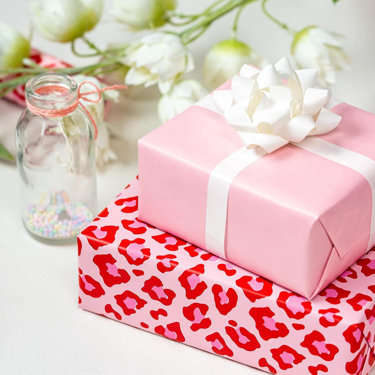 WRAPAHOLIC Reversible Leopard Wrapping Paper - Mini Roll - 17 Inch X 33 Feet - Hot Pink Girls