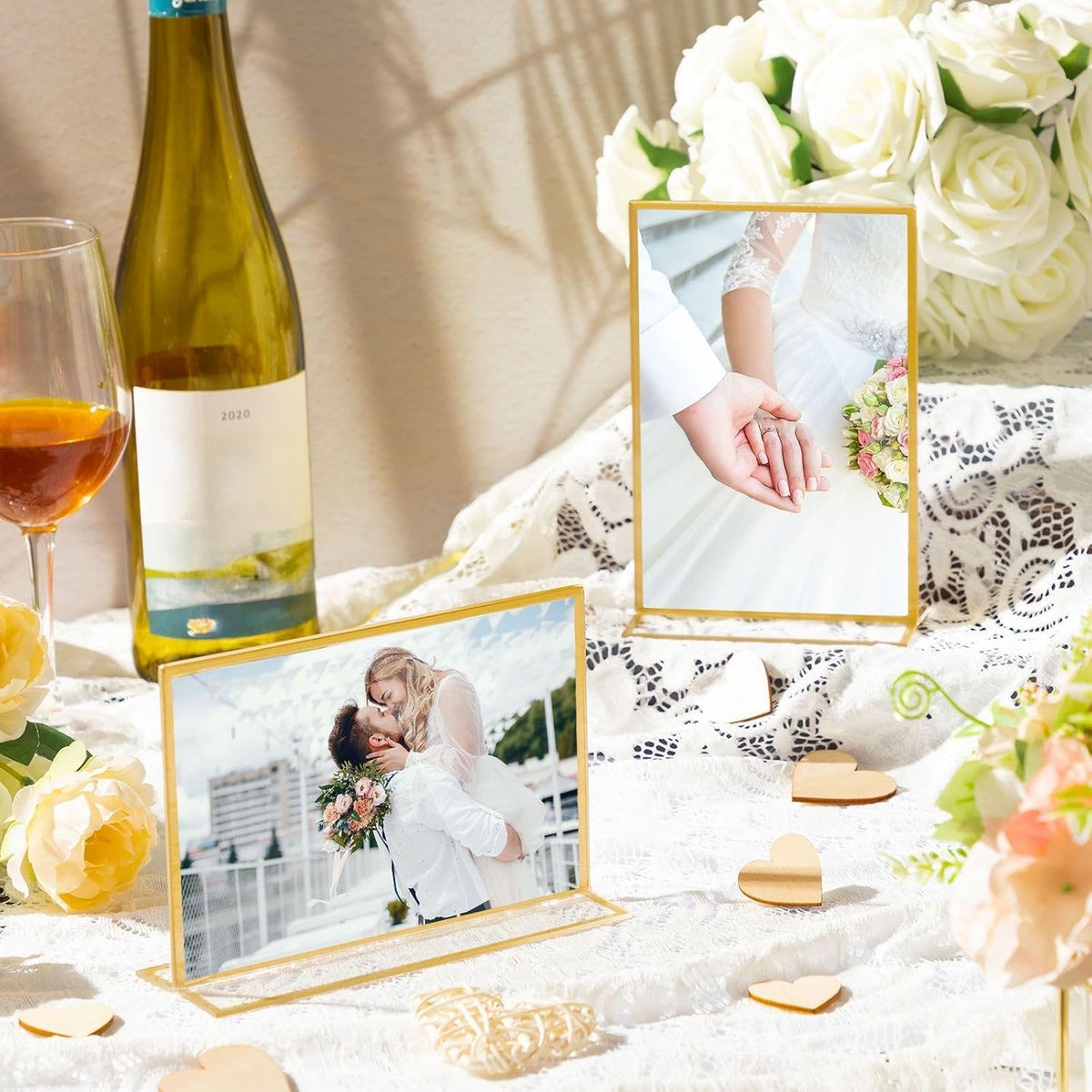 Hoteam 18 Pack Acrylic Sign Holder 4 x 6 Inch Gold Frames Wedding Table Number Holders, Double