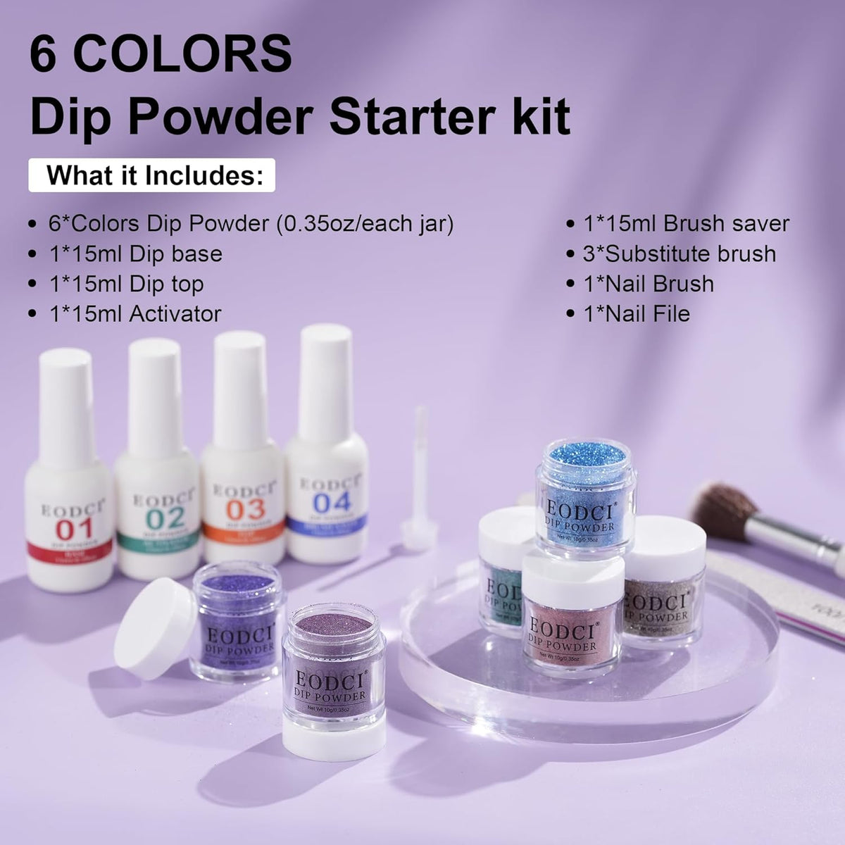12 Pcs Dip Powder Nail Kit Starter, 6 Colors Glitter Blue Starry Green Sparkle Purple Dipping