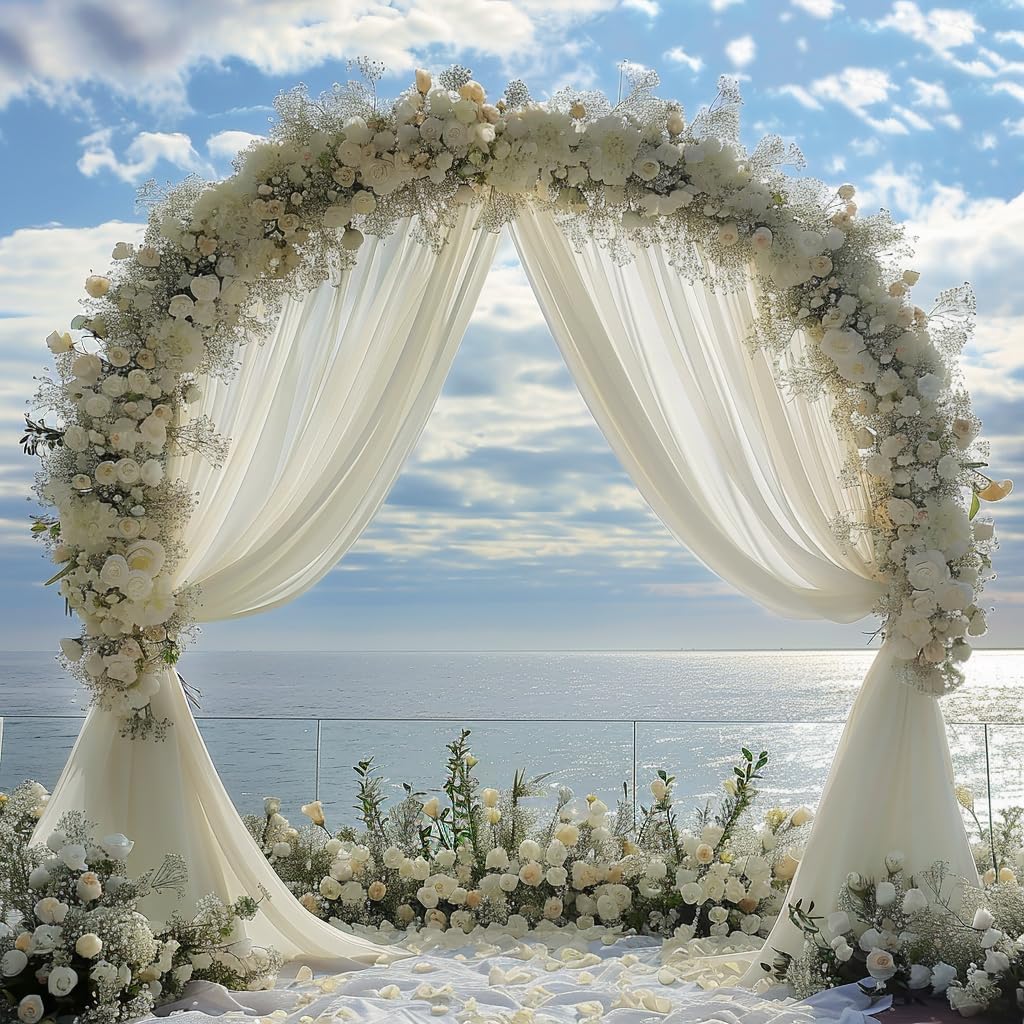 Wedding Arch Draping Fabric 4 Panels 28.7" x 20FT Ivory Sheer Chiffon Backdrop Drapes for Wedding