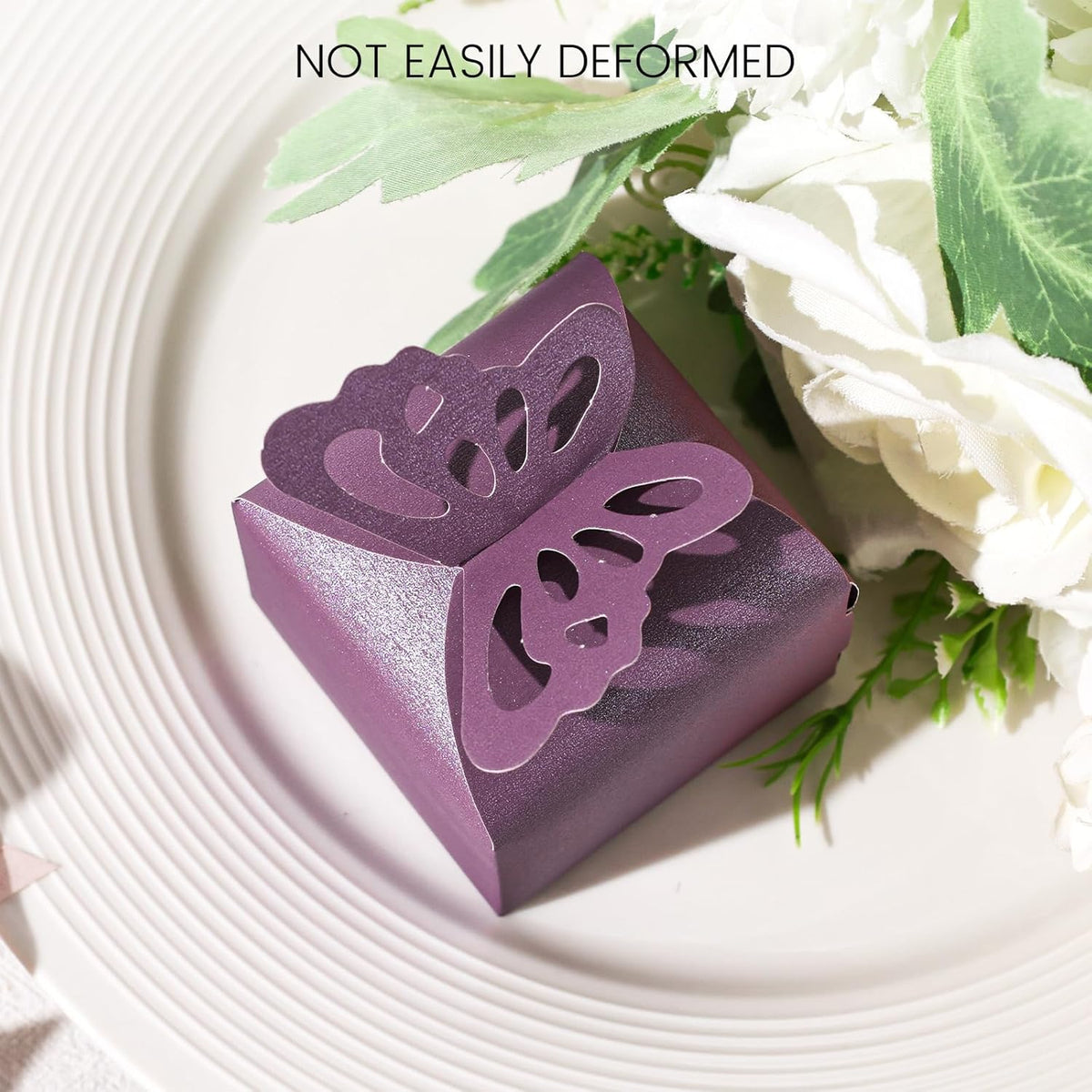 VGOODALL 50PCS Party Favor Boxes, 2.4" x 2.4" x 1.8" 3D Butterfly Candy Boxes Purple Baby Shower