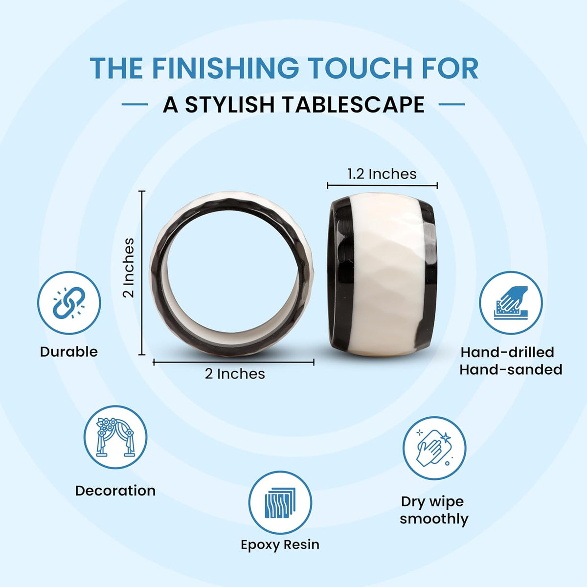 Epoxy Resin Napkin Rings Set of 12 - Elegant for Dinner Parties, Large Gatherings, Special Events &