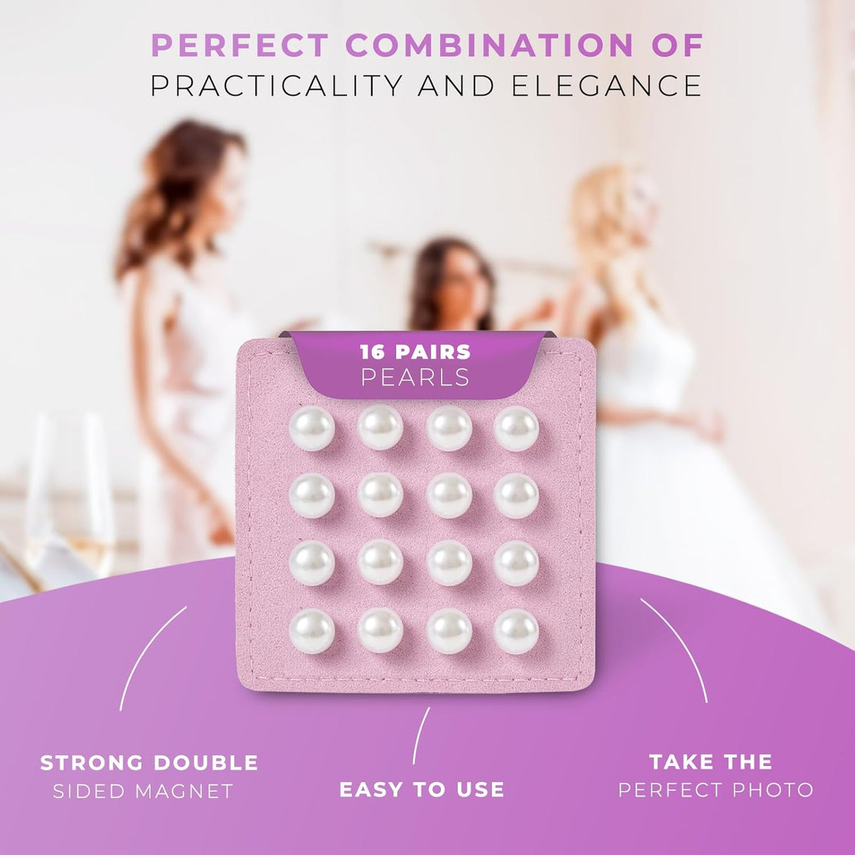 Pearl Veil Weights - 16 Pairs of Magnetic Bridal Veil Weights - Secures Long Veils for Outdoor