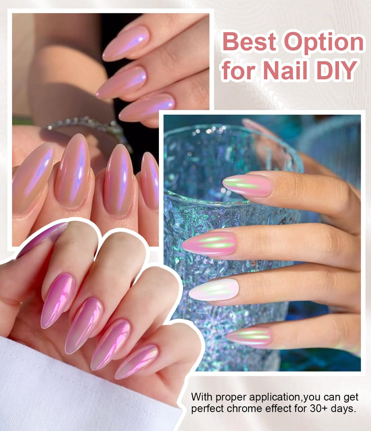 Pearl Chrome Nail Powder - 4pcs Iridescent Aurora Chrome Powder Pearl Mirror Effect Glitter Powder