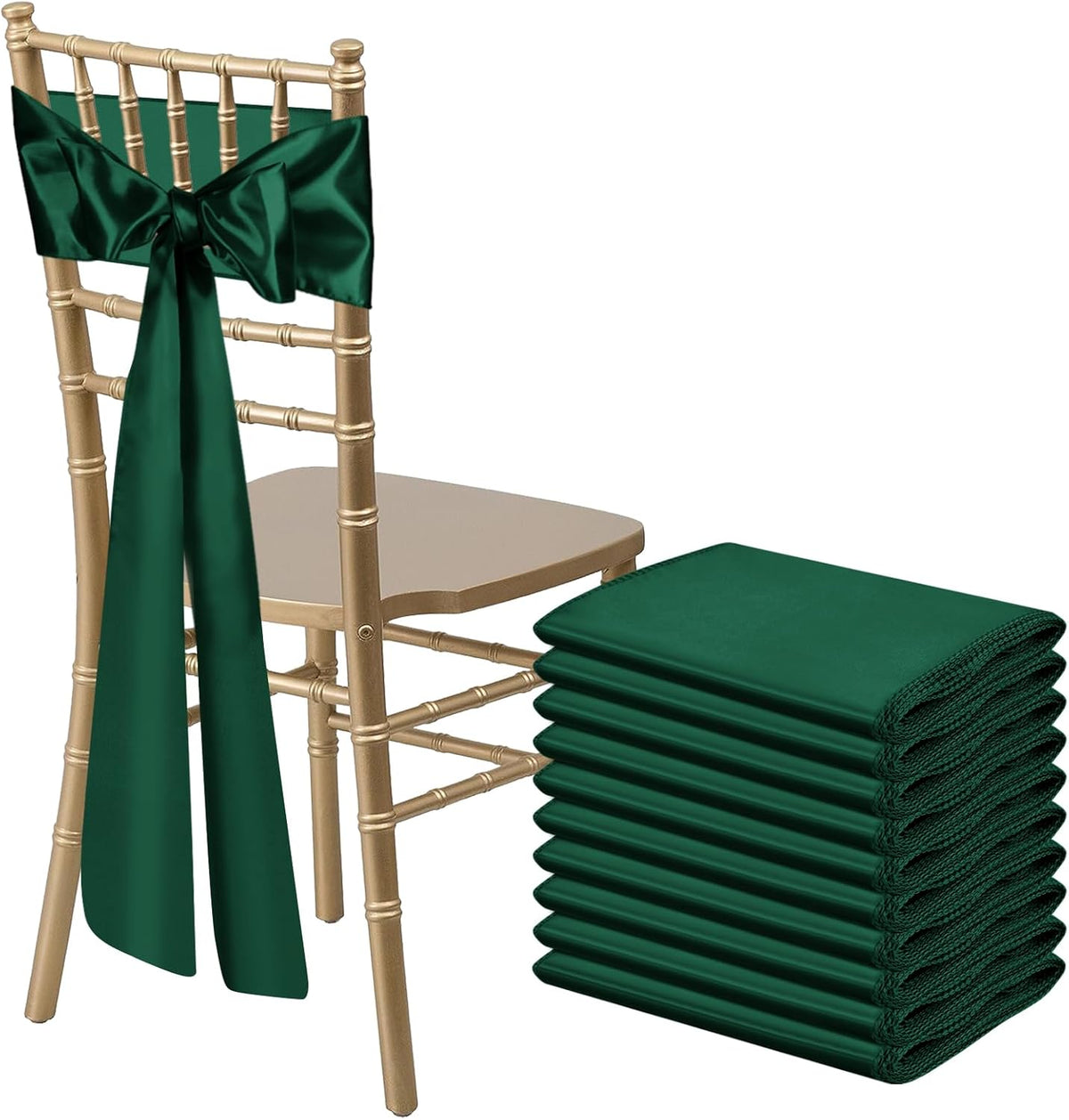 10 PCS Forest Green Satin Chair Sashes Bows Universal Chair Ribbon Ties Back Sash for Wedding Party