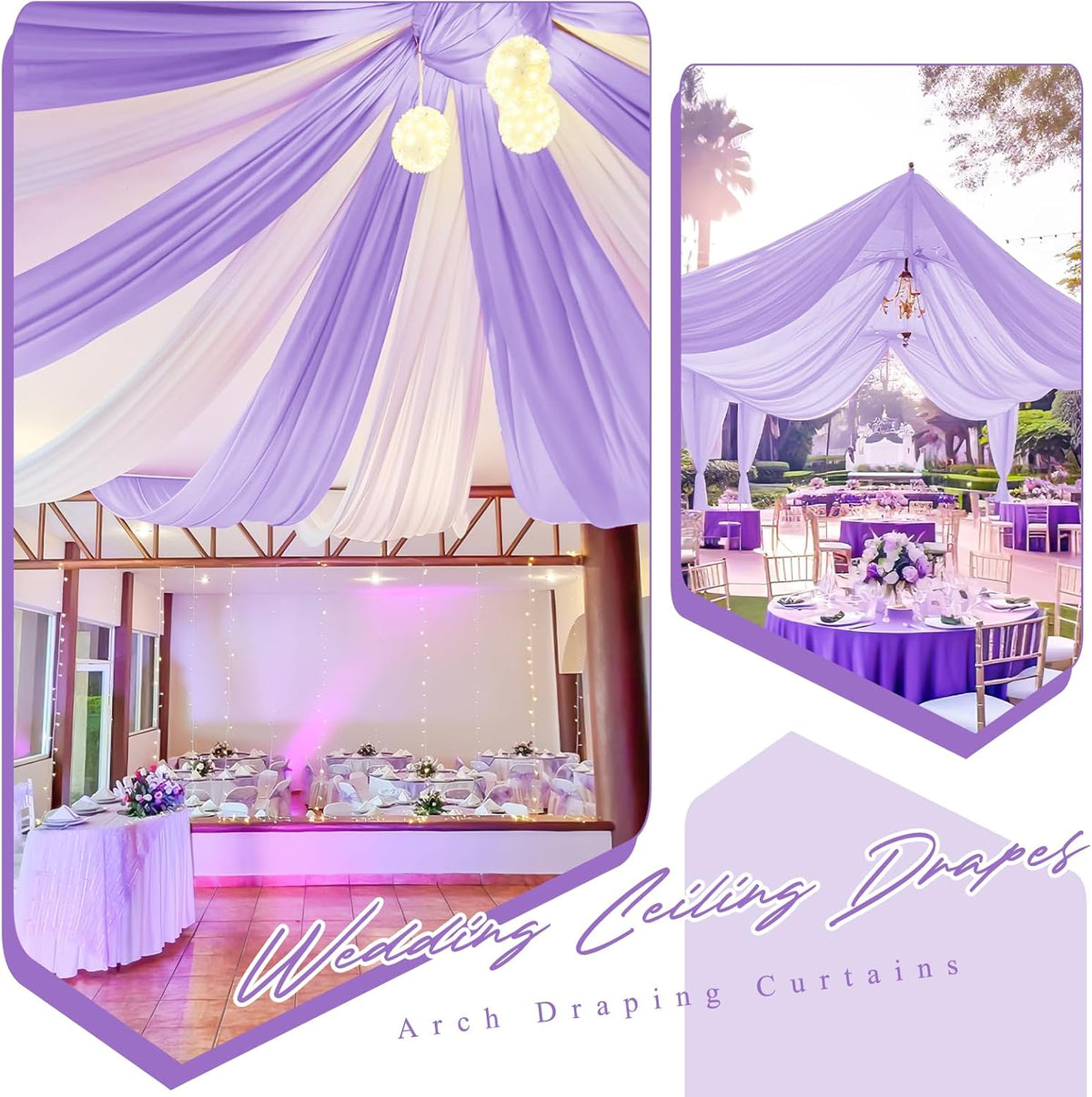 6 Panels Lavender Ceiling Drapes for Wedding 5ftx20ft Chiffon Fabric Arch Draping Curtains Sheer