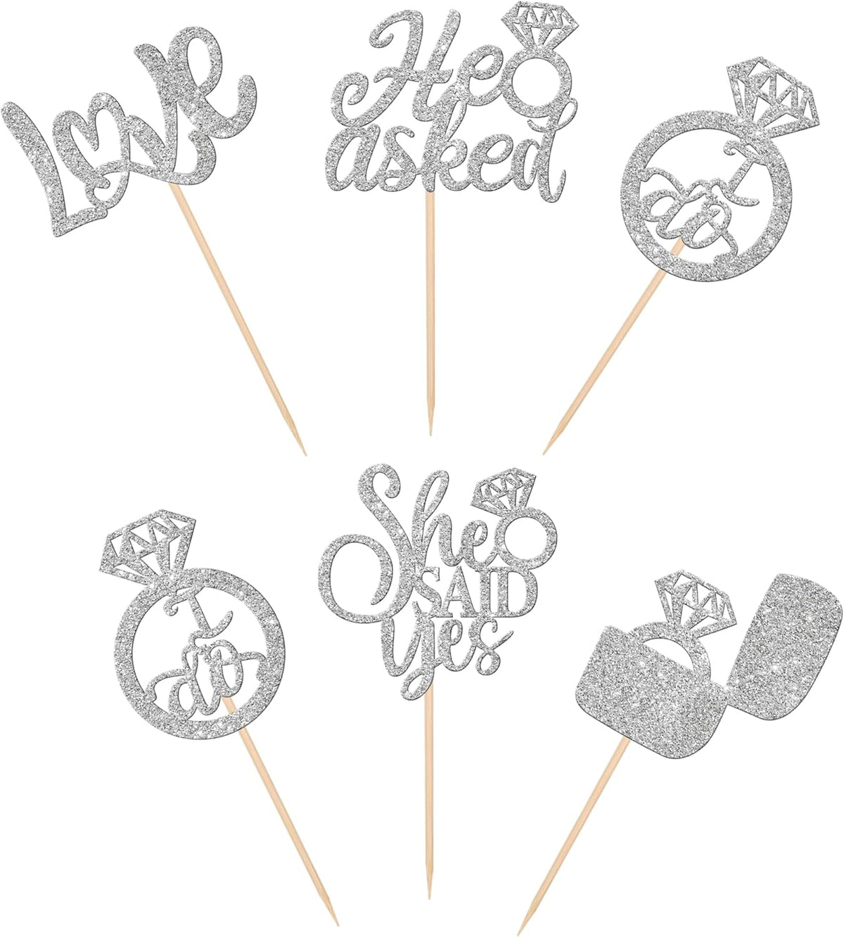 30 PCS He Asked She Said Yes Cupcake Toppers Diamond Ring Cupcake Picks Love I Do Bridal Shower
