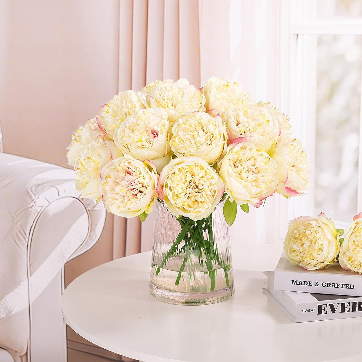 U'Artlines 2 Bouquet 10 Heads Artificial Peony Silk Flower Leaf Home Office Wedding Party Festival