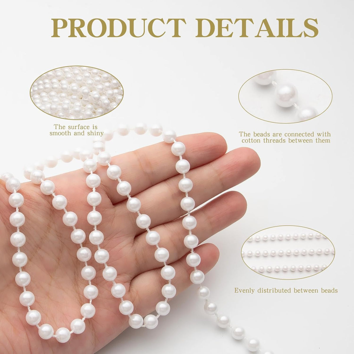 82 Feet Faux Pearl Beads Garland 6mm Craft String Pearls for Wedding Centerpiece Christmas Tree and