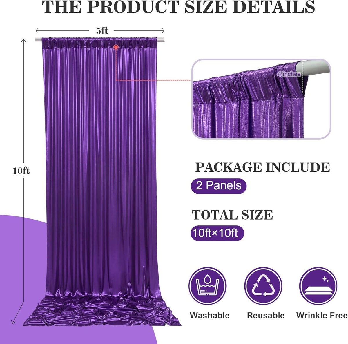 10x10ft Thick Purple Glitter Backdrop Curtain Panels for Parties, Wrinkle Free Sequin Sparking