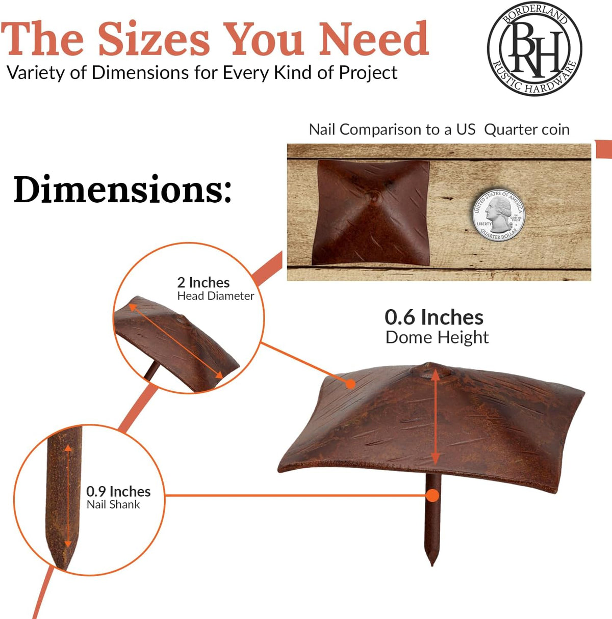10 Pack 2" Square Head Iron Clavos Decorative Nails – Sealed Rusted – Handmade Rustic Square