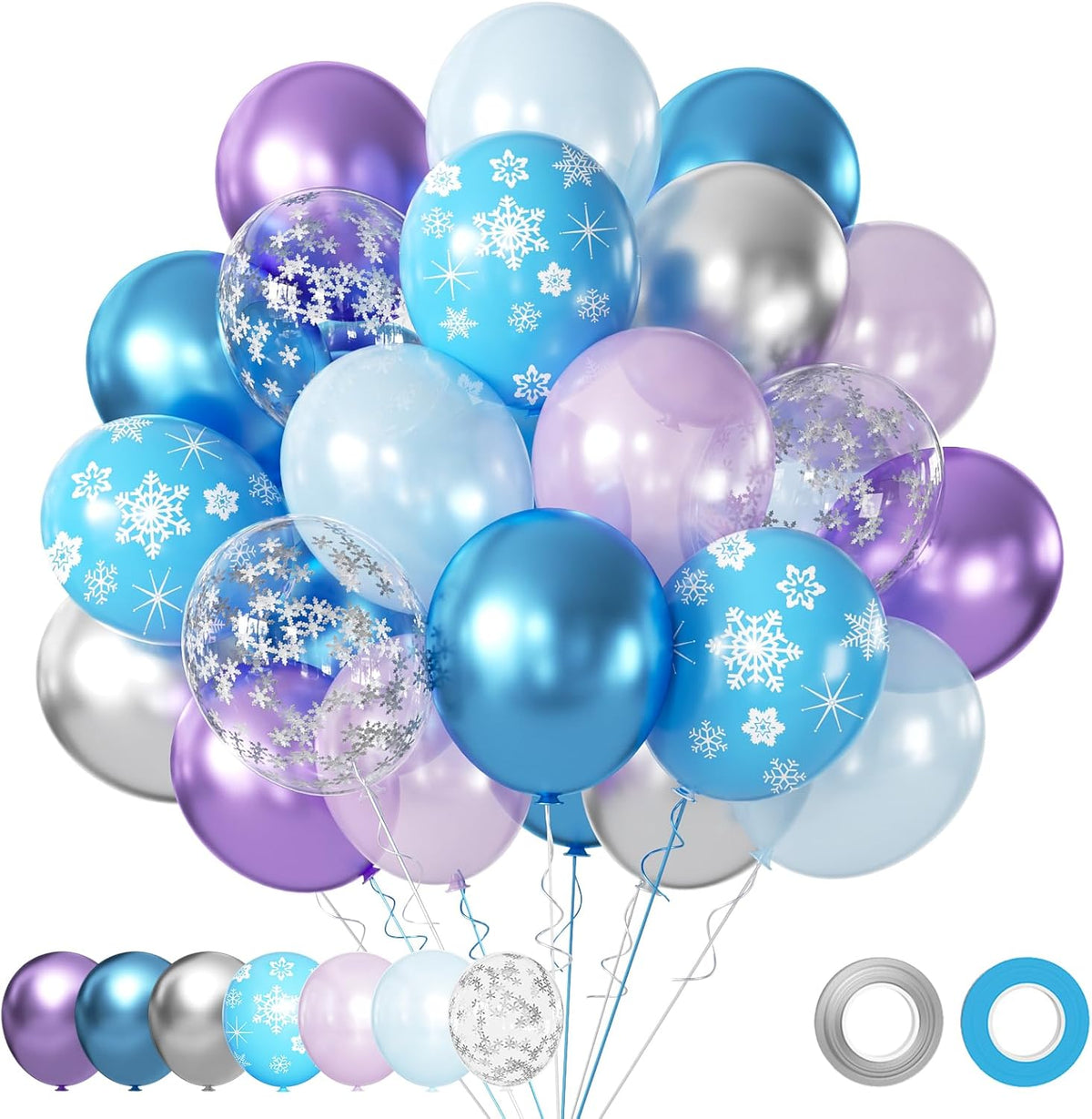 Purple and Blue Party Balloons Kit, 50pcs Blue Silver Purple Balloons 12 Inch Snow Balloons for