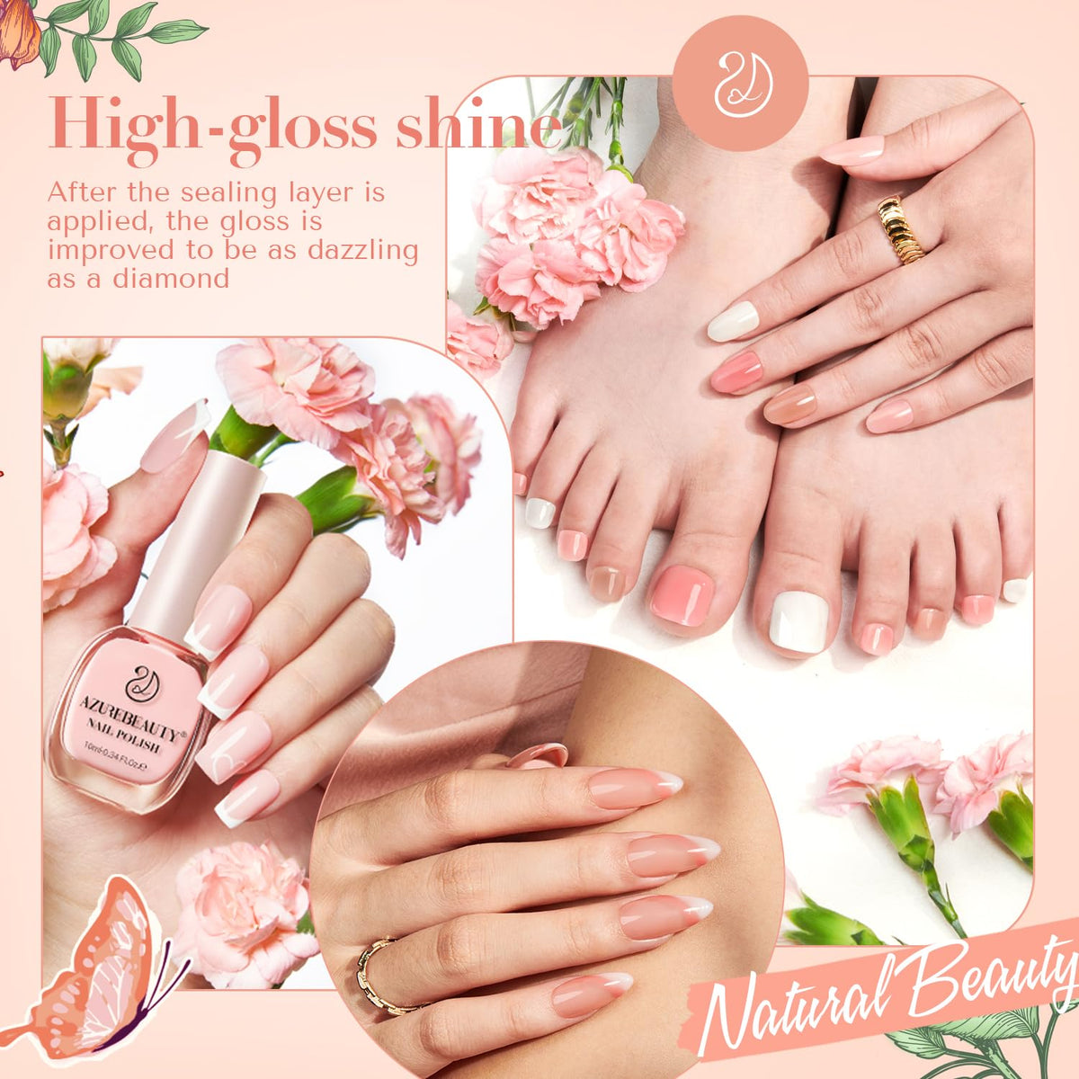 AZUREBEAUTY Nail Polish Set, 4 Colors Nude Pink Jelly Transparent Clear Milk White Quick Dry
