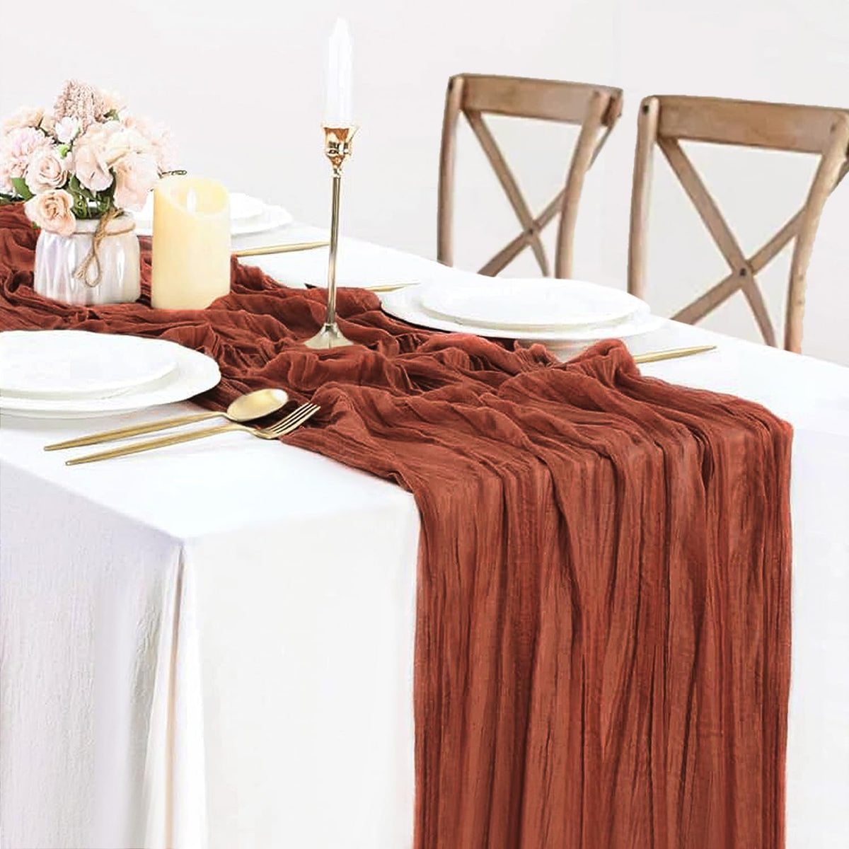 Fall Table Runner Terracotta Cheesecloth Table Runner 35x120in Burnt Orange Cheese Cloths Table