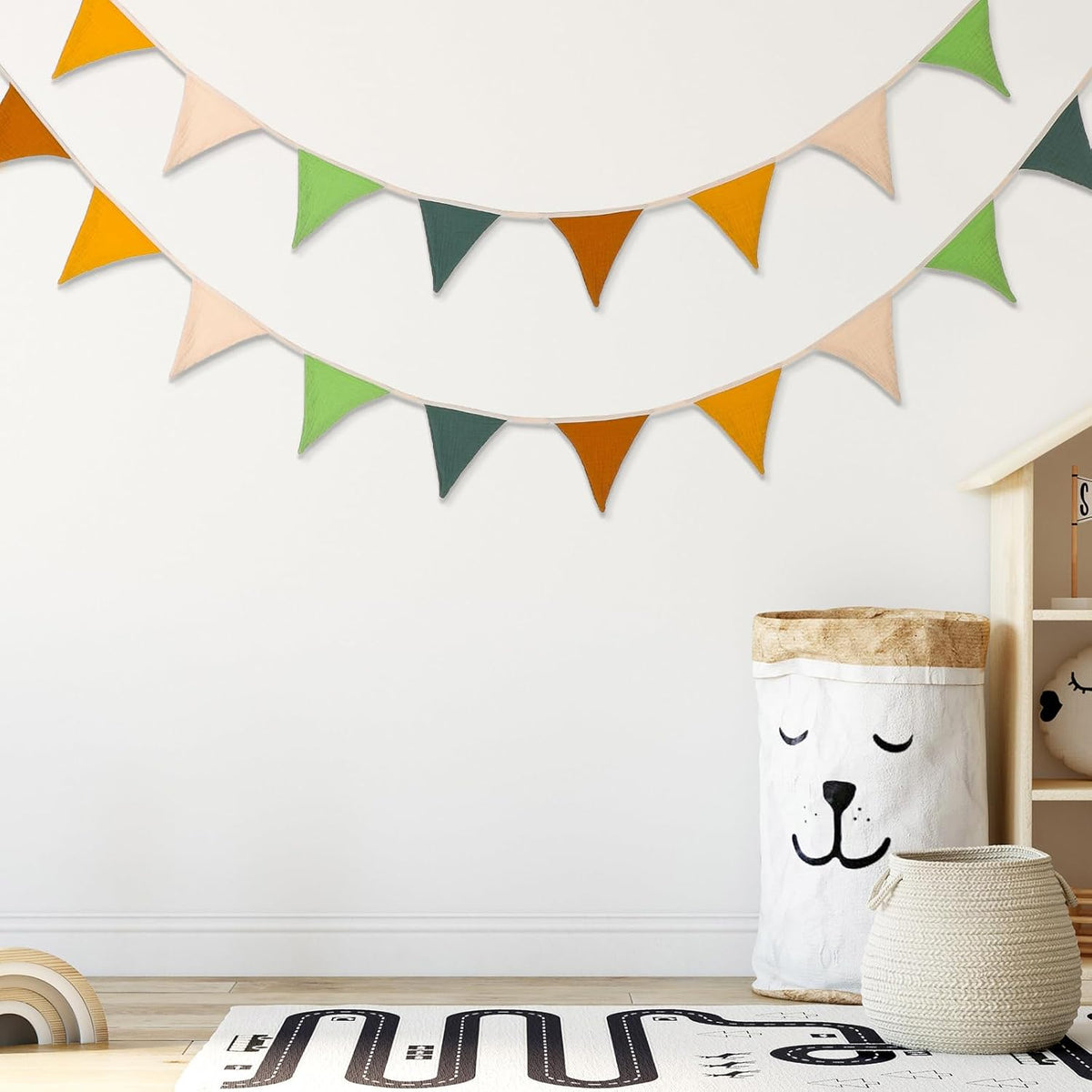 Oudain 15.5 ft Pennant Banner Flags, 2 Pcs Nursery Garland Triangle Bunting Flag Baby Banner for