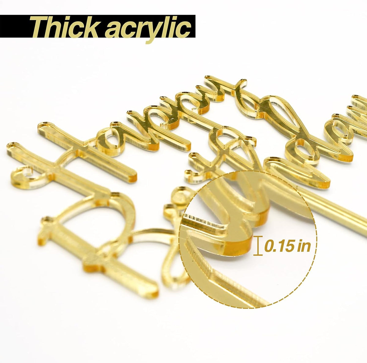 Happy Birthday Cake Topper, Mirrored Gold Acrylic Versatile Cake Topper for Birthday Party