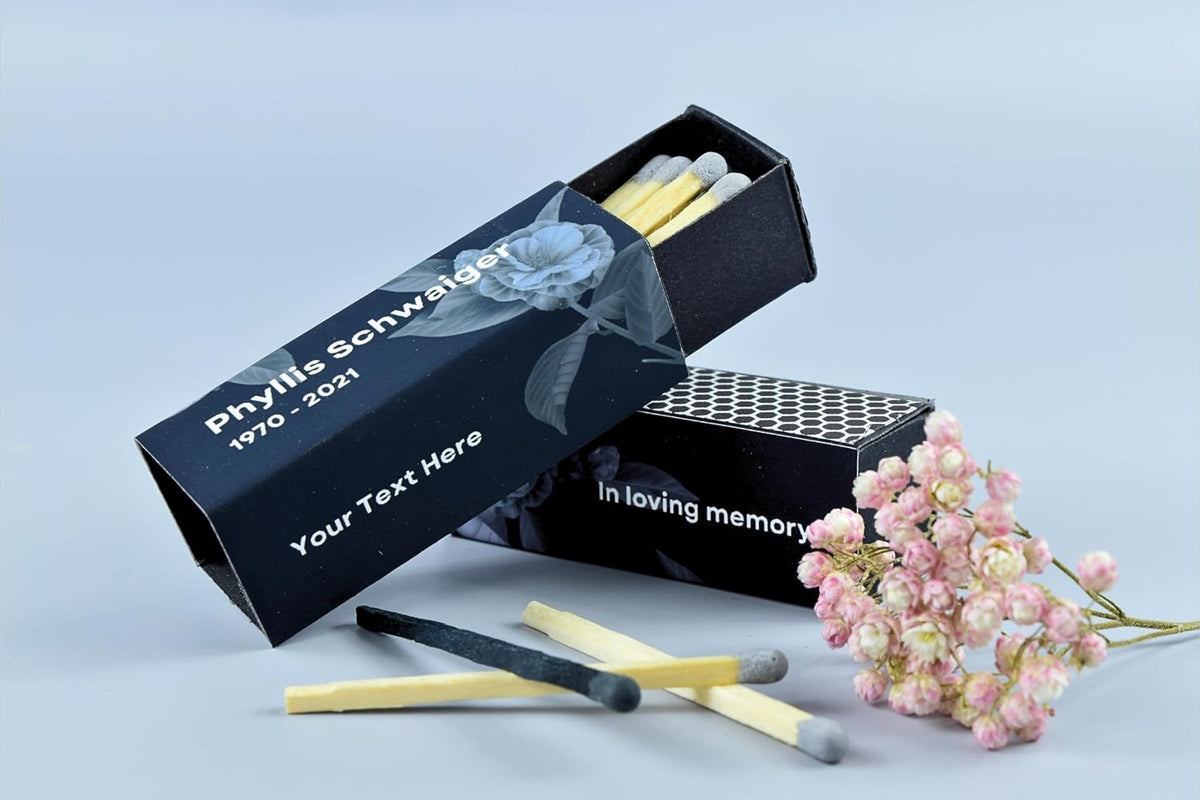 Customizable Funeral Matchboxes – Set of 10 – Memorial Design – Colorful Matchsticks – Perfect for