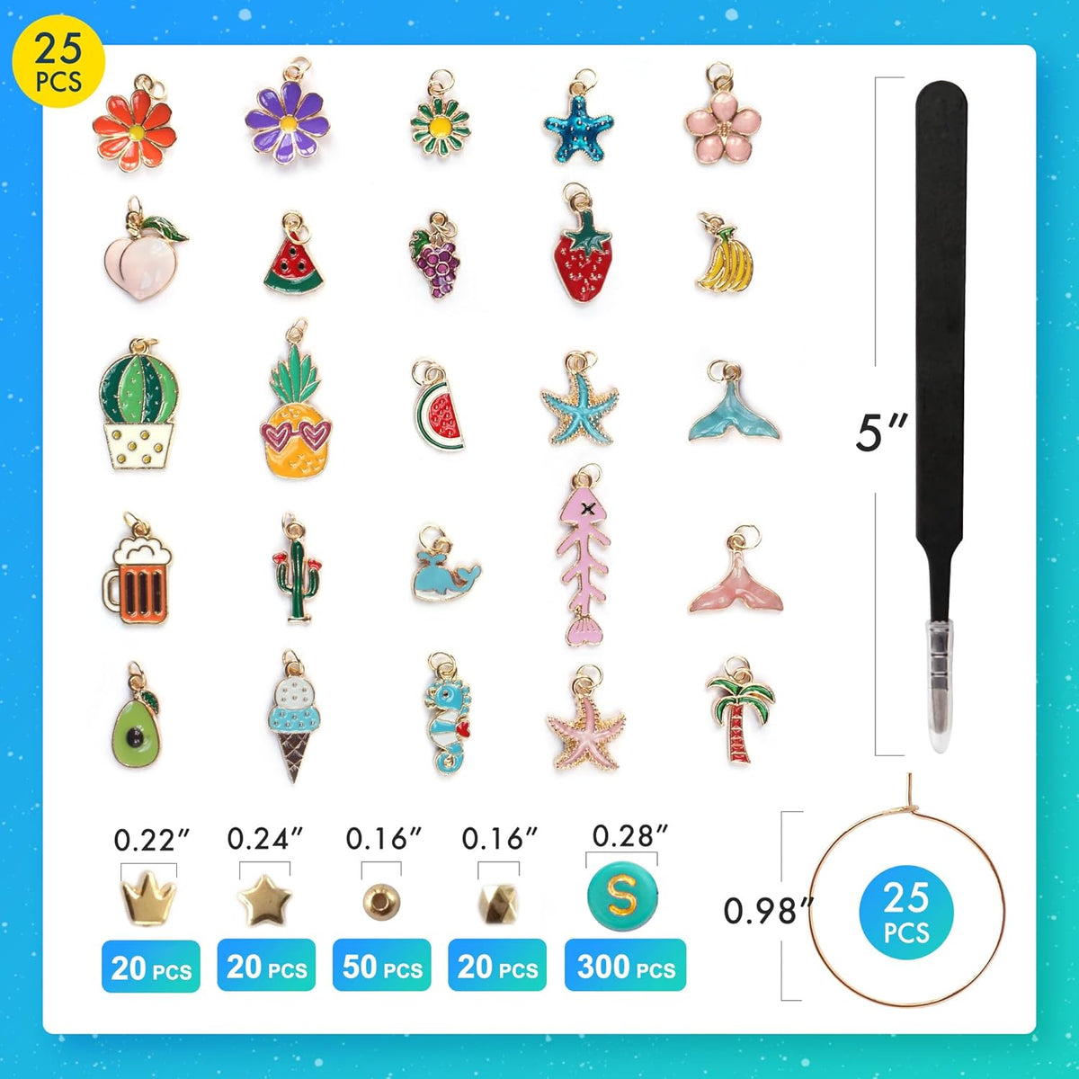 DIY Wine Glass Charms Kit, 25pcs Personalized Reusable Drink Marker Tags, Glass Identifiers for