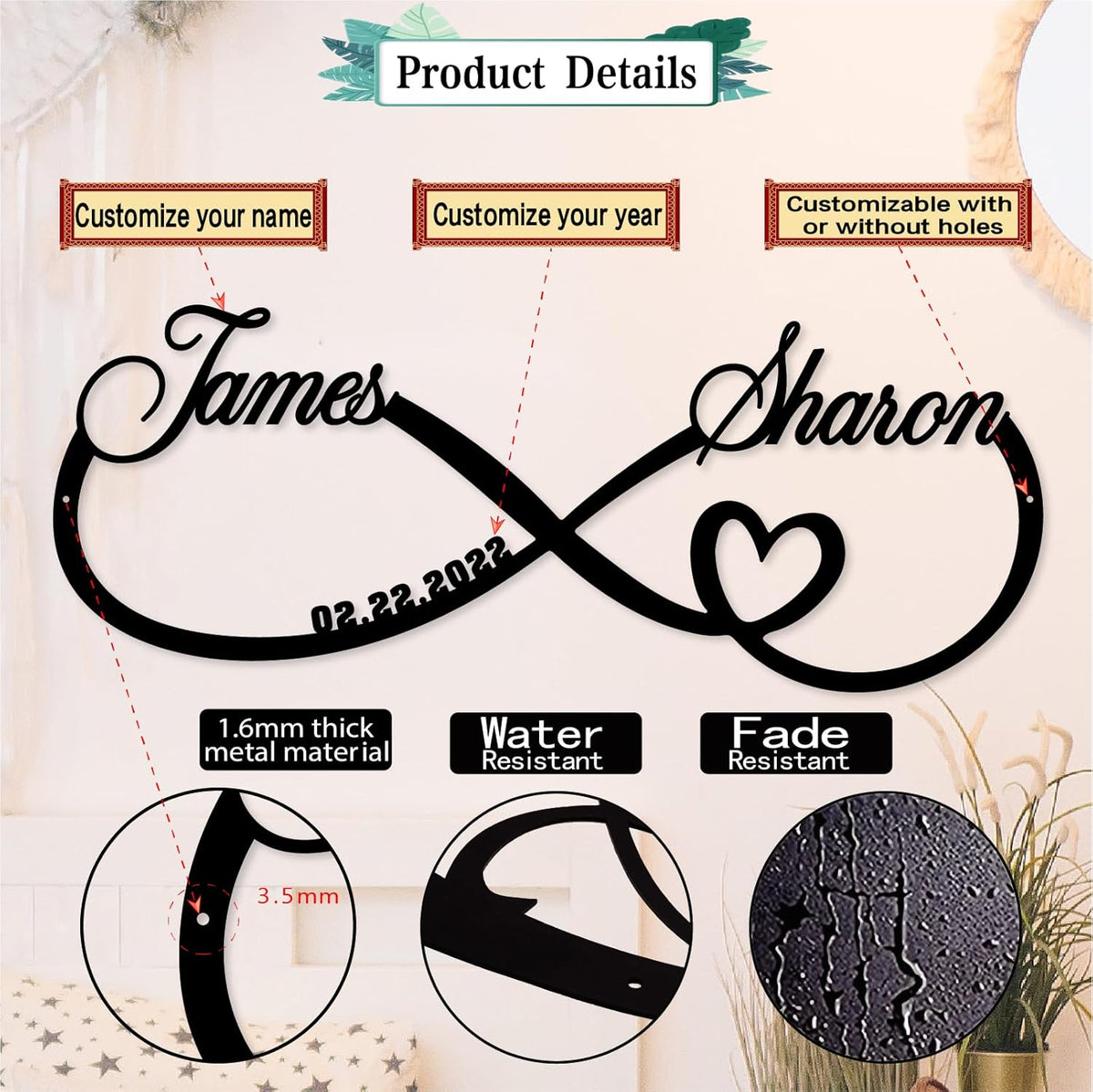 Personalized Custom Infinity Heart Sign, Metal Infinity Sign, Infinity Heart Wall Decor, Custom