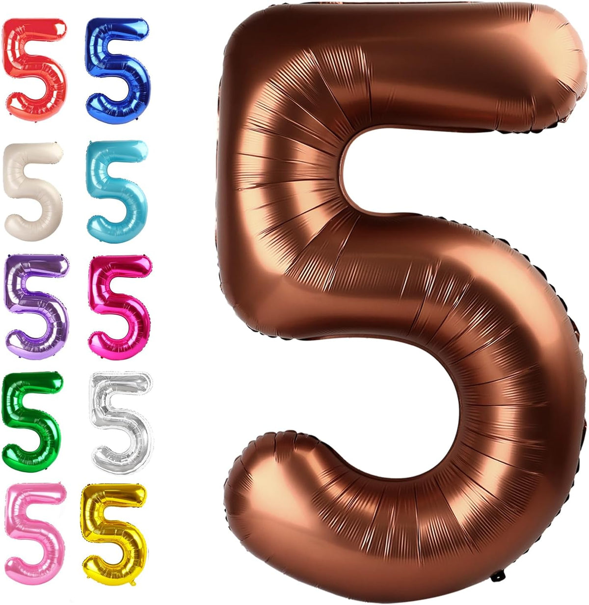 Large Coffee Brown 40 Inch Birthday Number 5 Balloon, Dark Brown Five 5th 15 25 35 50 55 Birthday