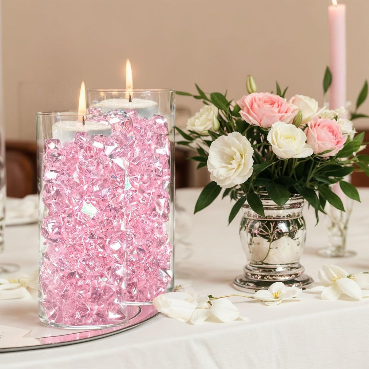 DomeStar Dazzling Pink Ice Rocks, 180PCS Holographic Acrylic Crushed Ice Sparkling Fake Diamonds