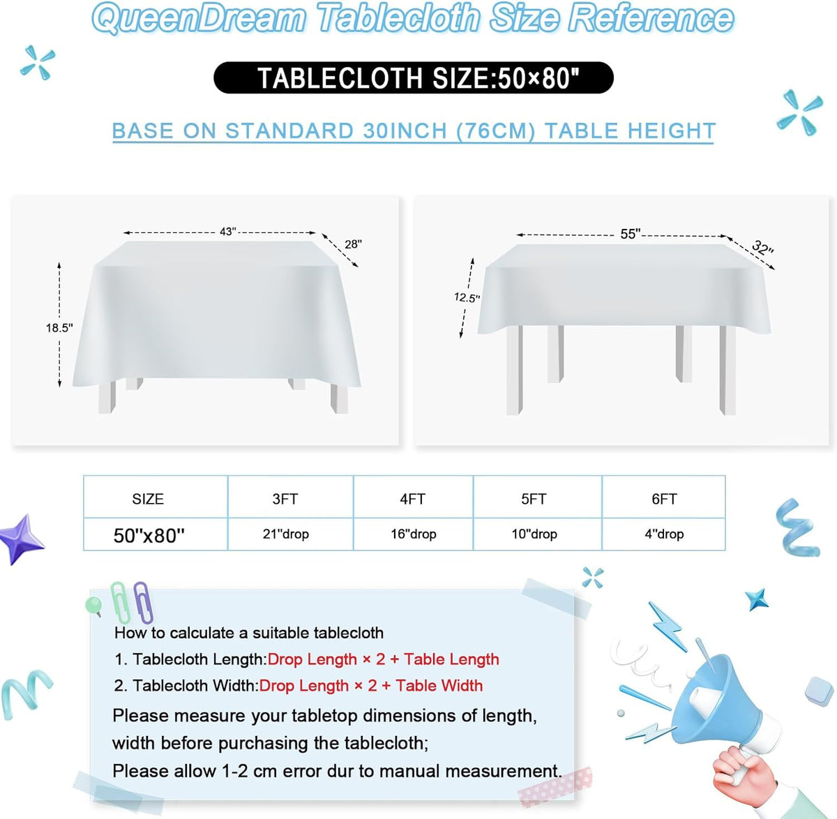 QueenDream Sequin Tablecloth Silver Rectangle Table Cloth - 50x80 Inch Glitter Fabric Overlay for