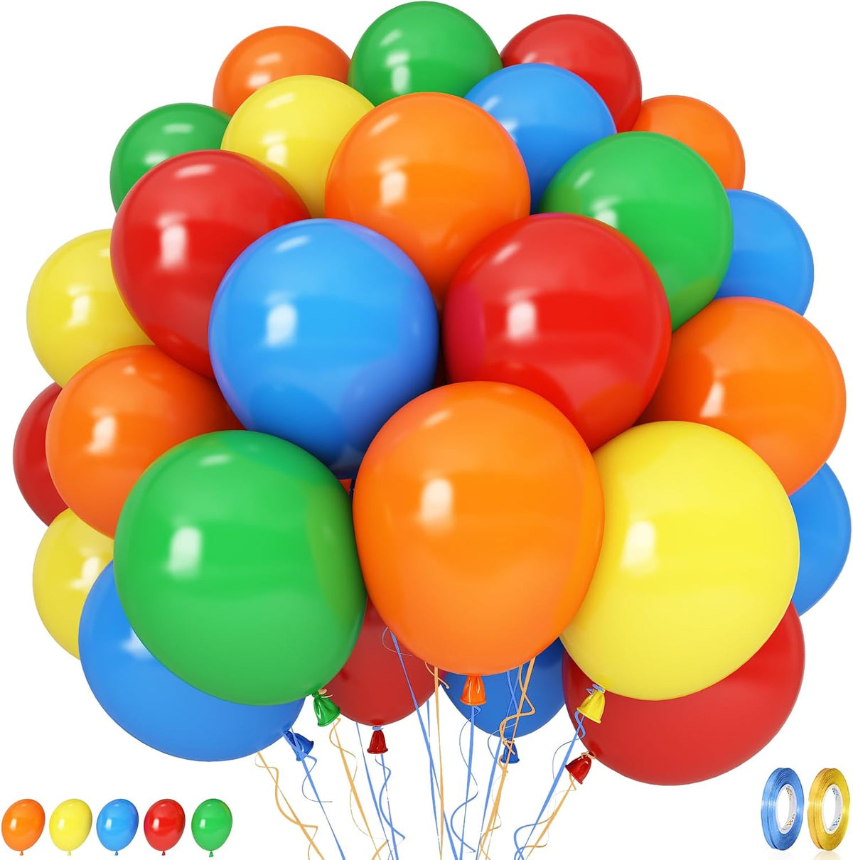 Red Yellow Blue Green Balloons, 60PCS Red Orange Blue Balloons, Rainbow Cartoon Theme Primary Color
