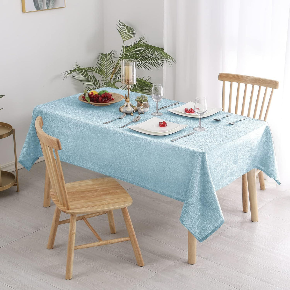 Hiasan Faux Linen Rectangle Tablecloth - Wrinkle and Stain Resistant Washable Table Cloth for