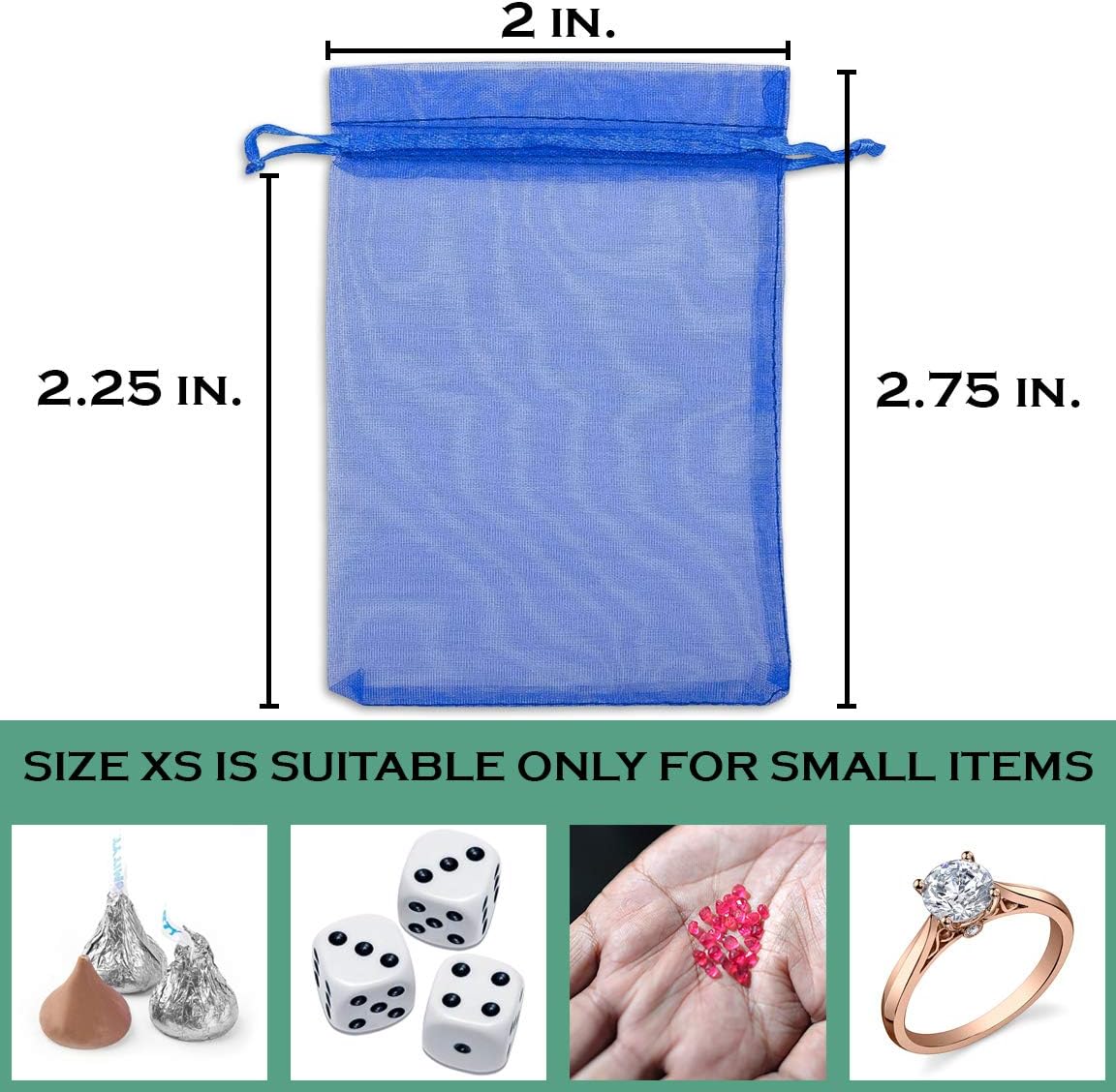 TheDisplayGuys 100-Pack XS 2 x 2 3/4" Royal Blue Sheer Organza Gift Bags with Drawstring, Jewelry