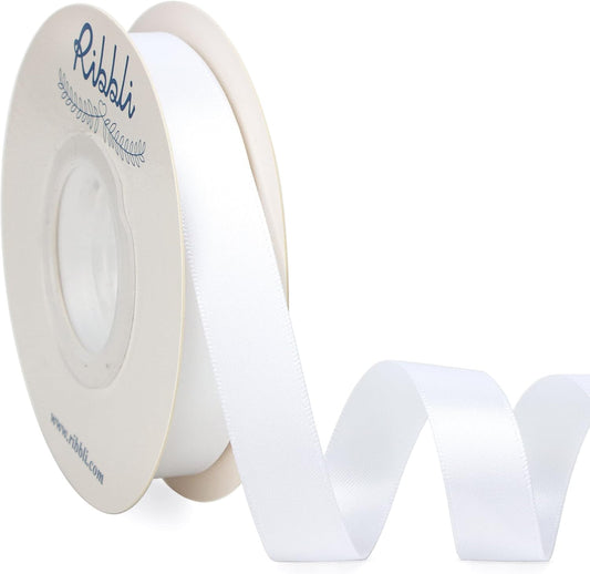 Ribbli White Satin Ribbon 5/8 inch x Continuous 25 Yards,Double Faced Satin Use for Craft, Gift