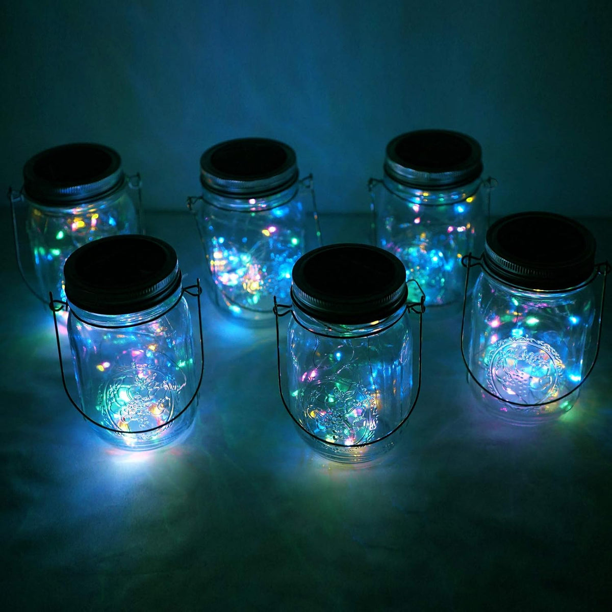 Solar Mason Jar Lights, 6 Pack 10 LED Jar Lid String Lights with 6 Hangers(No Jars), Waterproof
