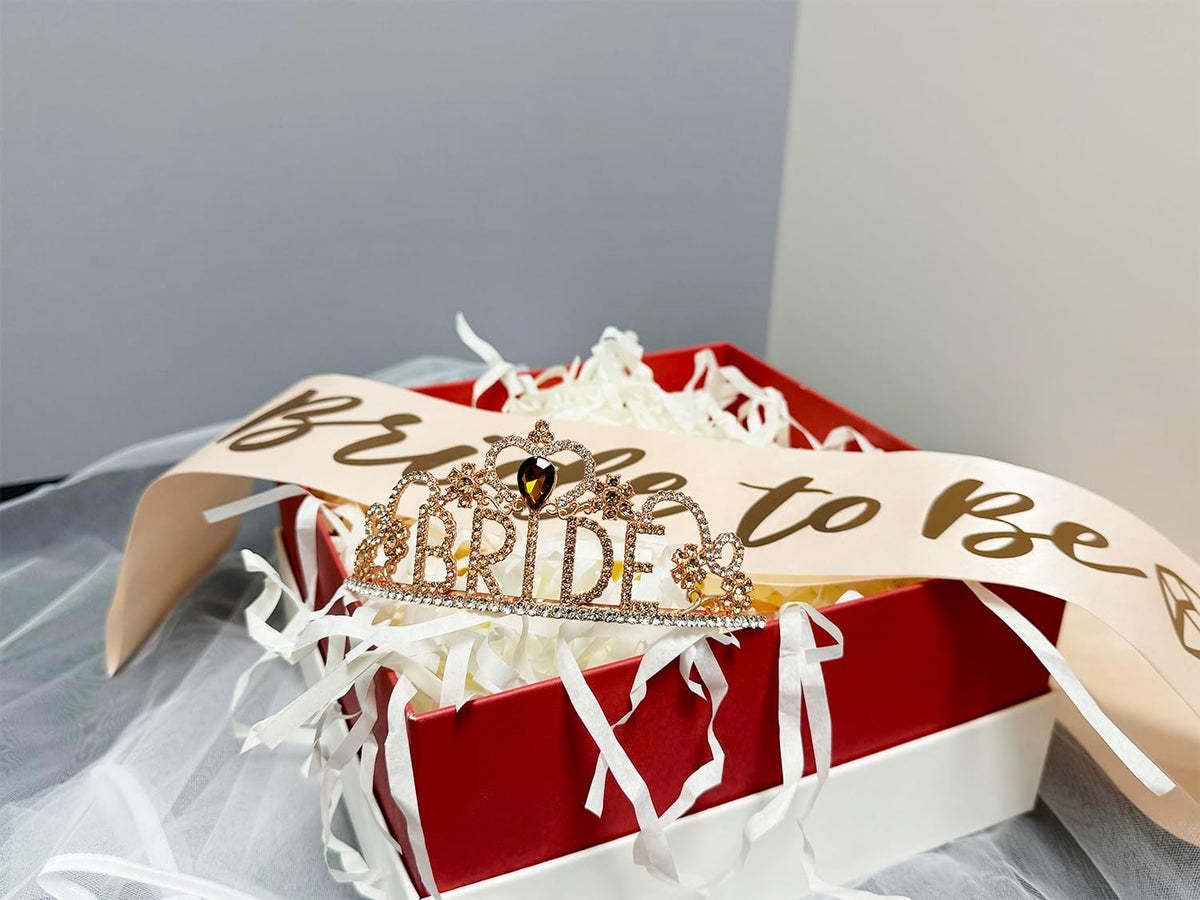 JETKONG 3 Pcs Bachelorette Party Decorations "BRIDE" Crown, Bride to Be Sash&Veil for Women