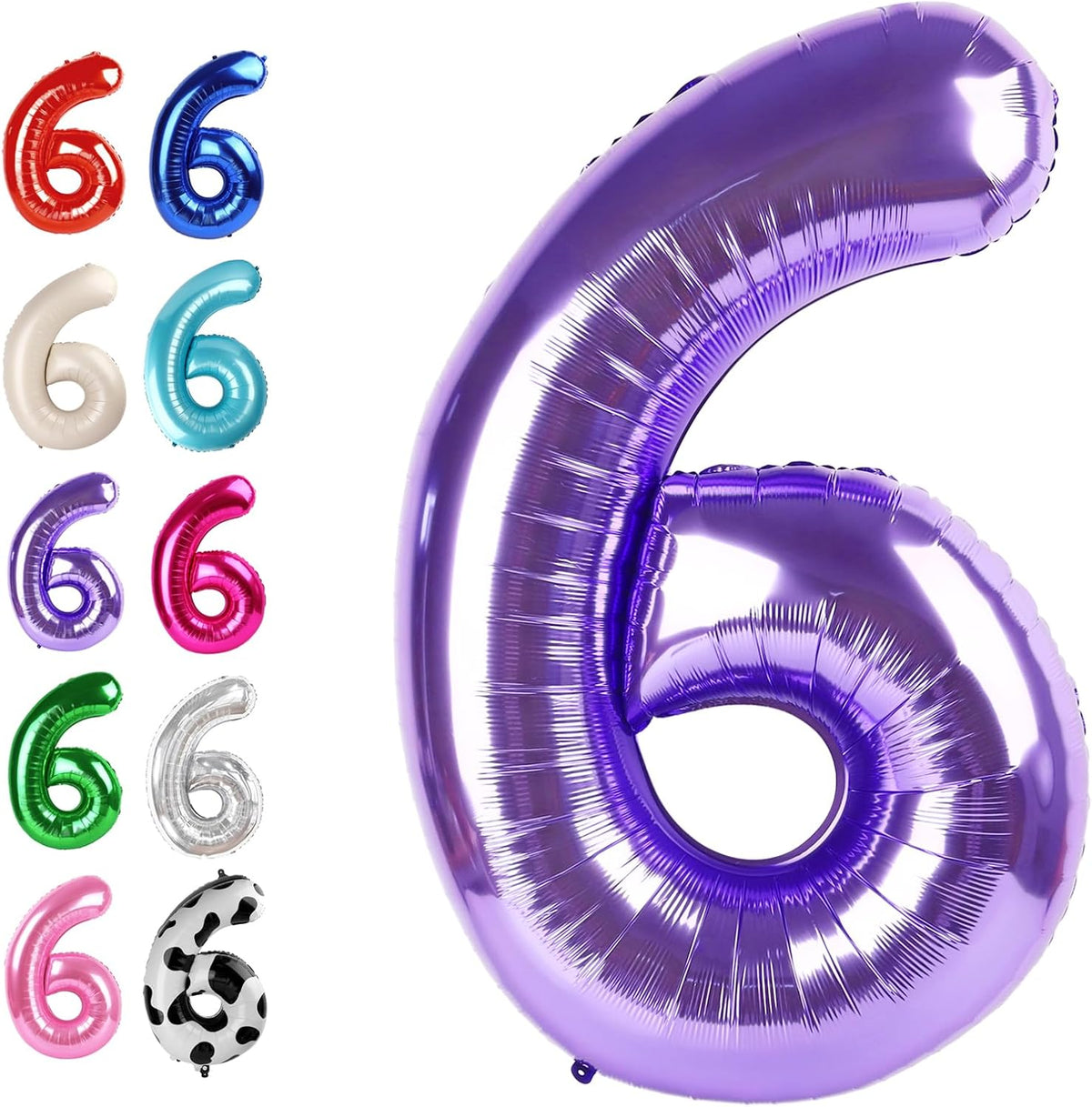 40 Inch Purple Mylar Foil Number 6 Birthday Balloon, Digital Balloons for 6 16 Boy Girl Party