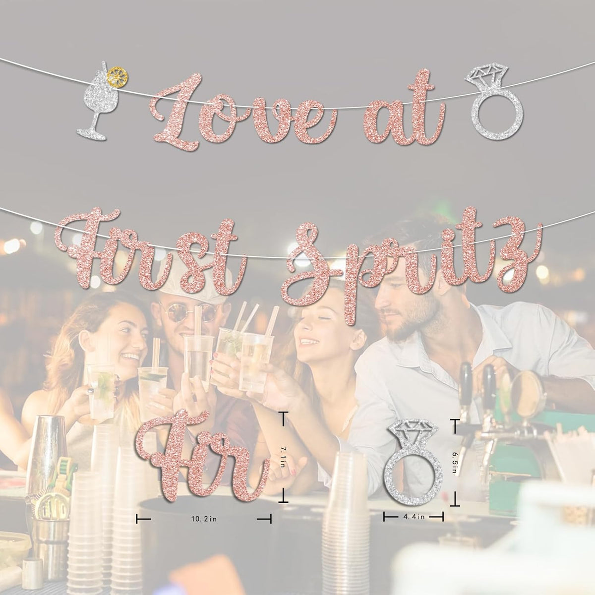 Love At First Spritz Wedding Banner - Bridal Shower Decorations, No Diy, Glitter Just Engaged