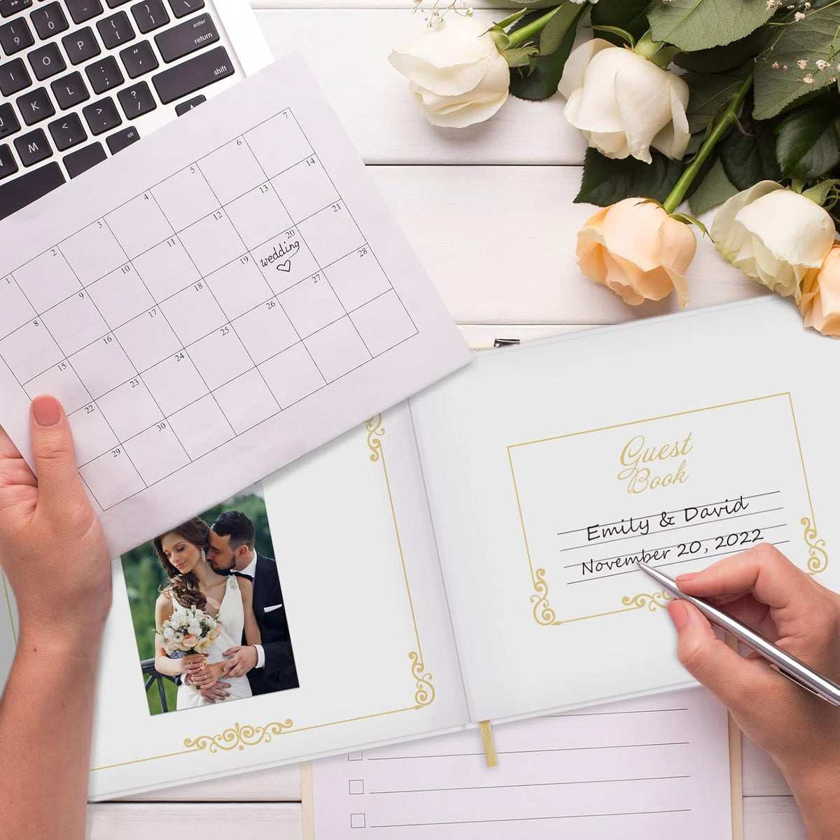 Vienrose Wedding Guest Book Registry Sign-in Book with 123 Blank Lined Pages Gilded Edges Hardcover