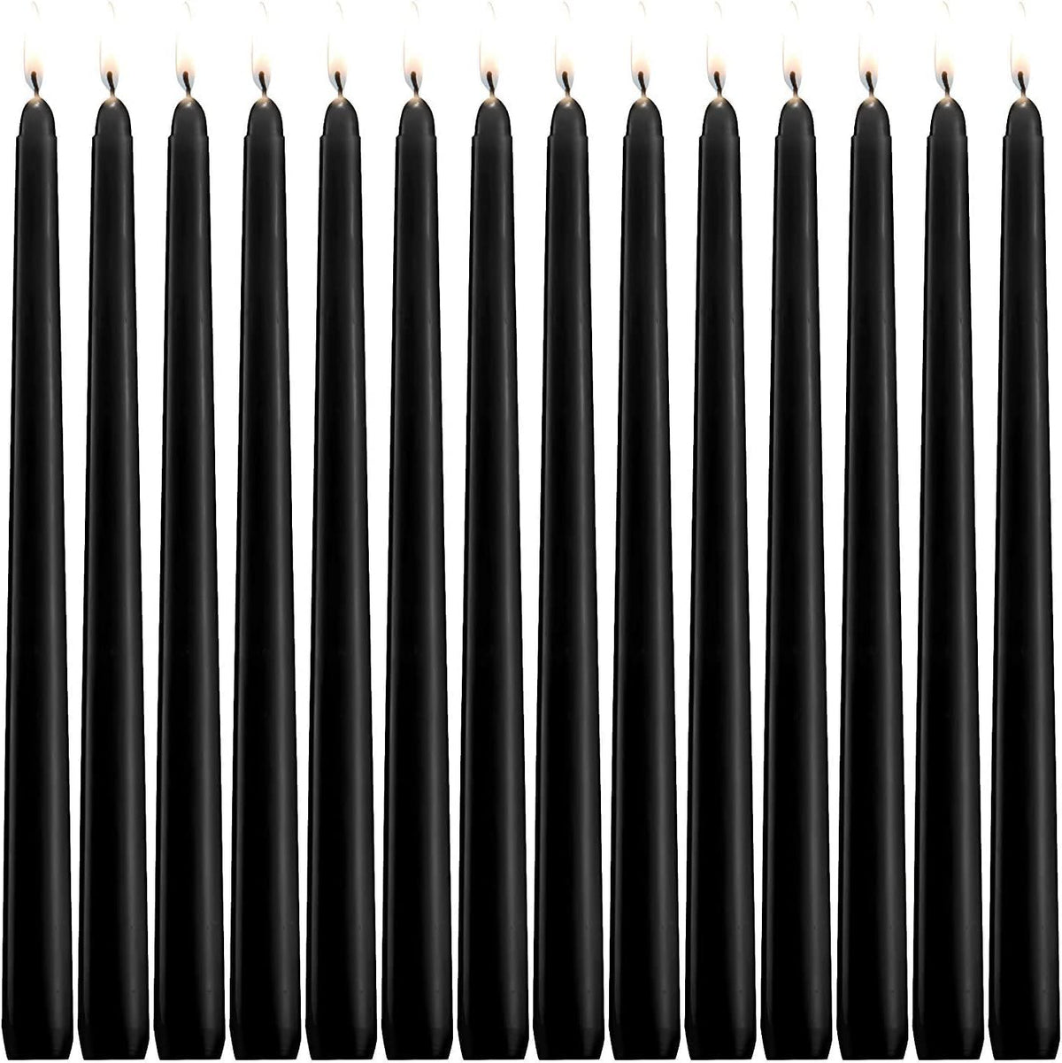 14 Unscented Black Taper Candle,10 inch Tall and 3/4 inch Thick,7.5 hrs Clean Burning,Dripless
