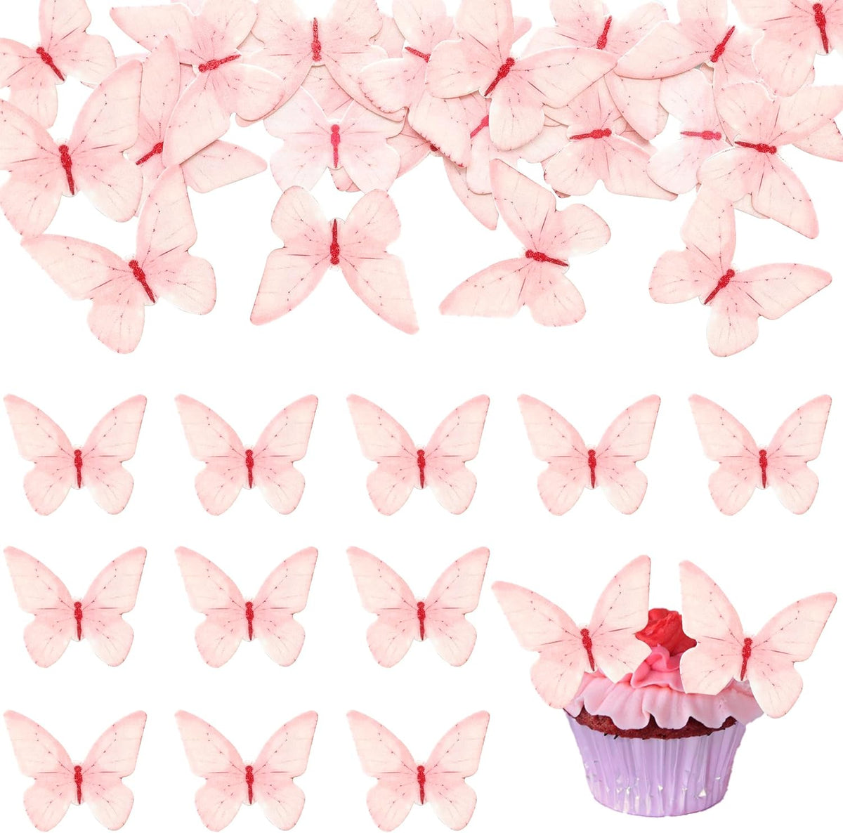 Ephlyn 48Pcs Edible Butterfly Cupcake Toppers Butterfly Cupcake Picks Edible Spring Cupcake