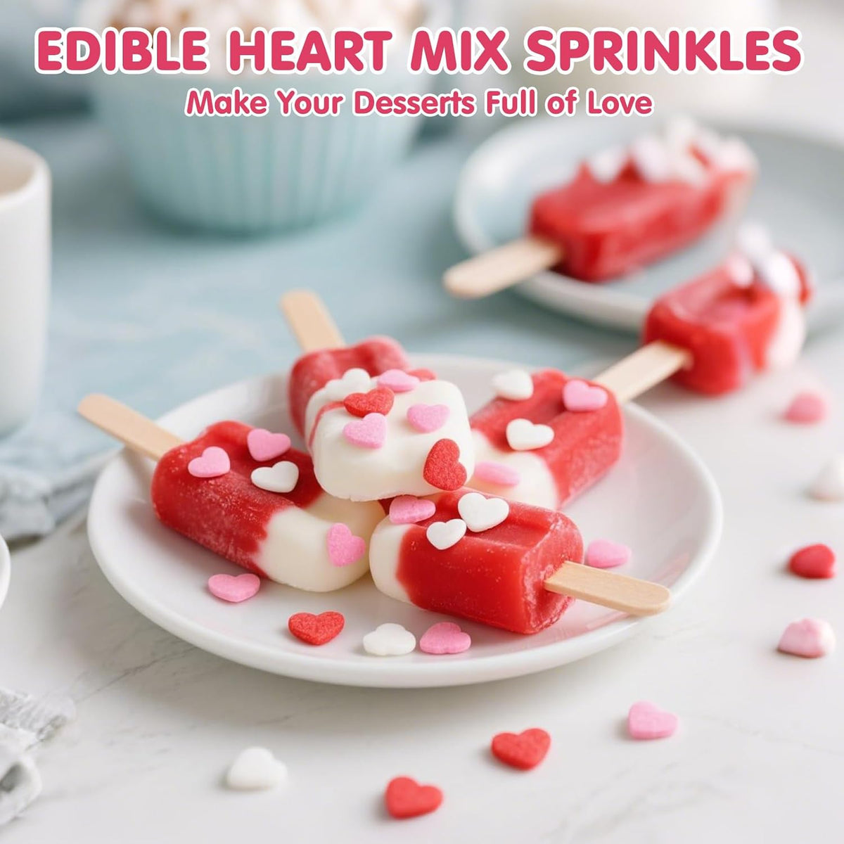 Edible Heart Sprinkles,Red Pink White Heart Shapes Mix,Sugar Sprinkles for Decorations Baking,Cake
