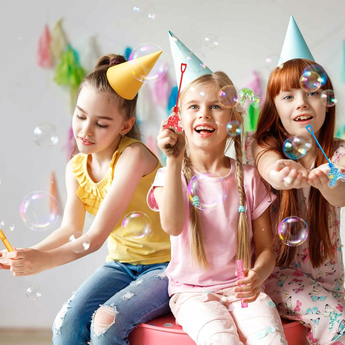 AFZMON 24 Glitter Mouse Ear Bubble Wands for Kids, Mouse Party Favors Mini Bubbles Birthday Gift