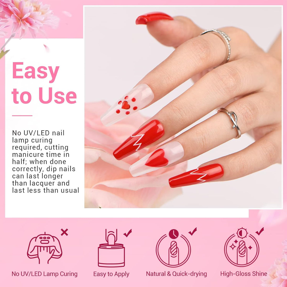 AZUREBEAUTY Dip Nails Powder Starter Kit, 4 Colors Pink Red Black Clear Dipping Powder System