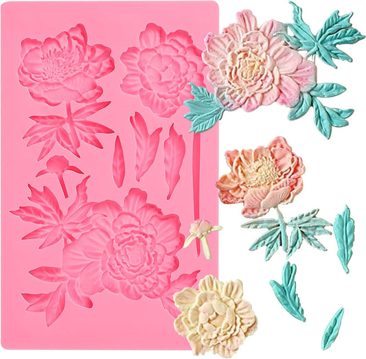 Rose Fondant Molds, Peony Kitchen Baking Silicone Mold, Leaf Chocolate Mold, for Cake Decoration