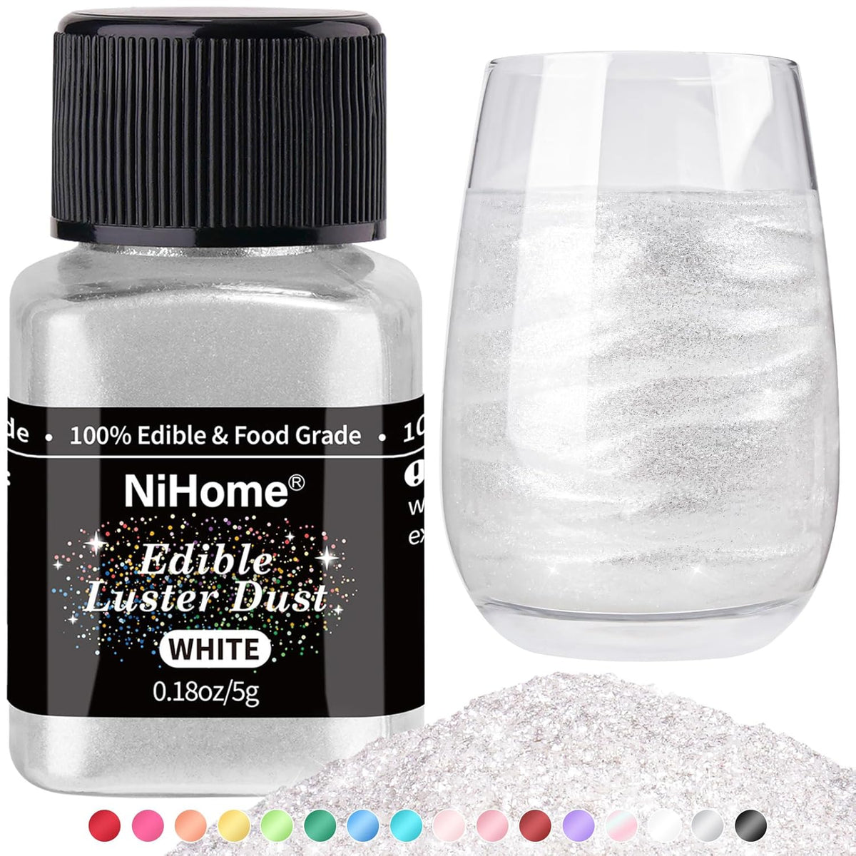 NiHome Edible Food-Grade Glimmer Powder Glitter Luster Dust Metallic Food Decorating Sprinkle