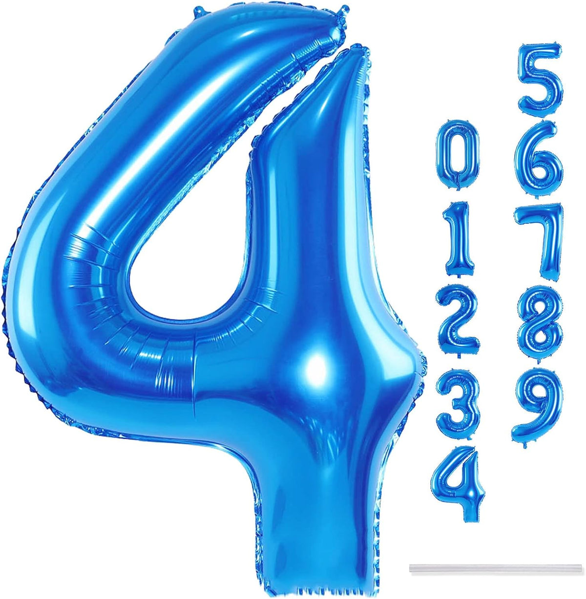 Blue 4 Balloons, 40 Inch Large Foil Number Balloons Set 0-9, Self Inflating Digital 4 Helium