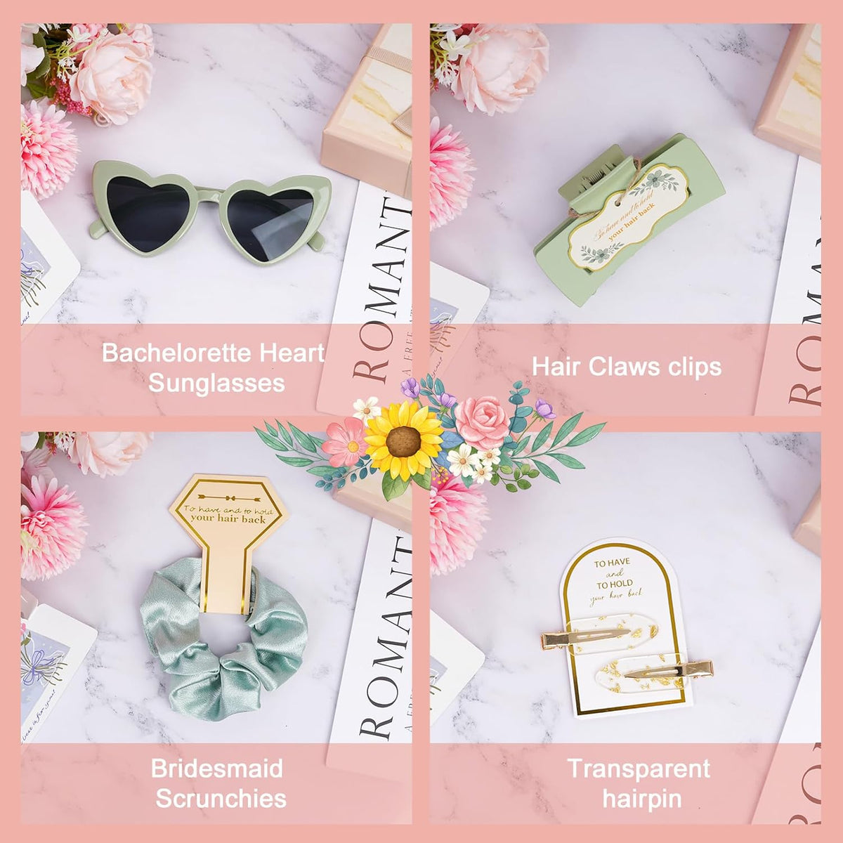 Sage Green Bridesmaid Gifts for Proposal, 12PCS Girls Gift Set with Hair Claws, Scrunchies, Makeup