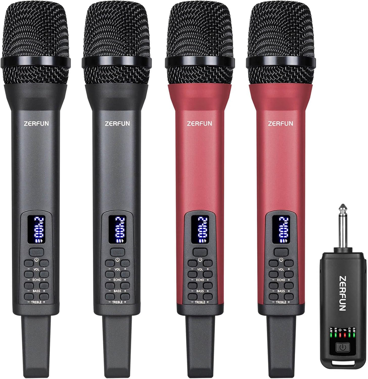 Rechargeable Wireless Microphones 4, Pro Handheld Cordless Mics System Dynamic with Echo Treble