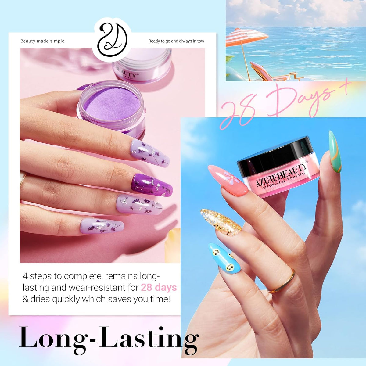 AZUREBEAUTY Dip Powder Nail Kit with Electric Nail Drill 24 Colors Spring Summer Macarons Purple