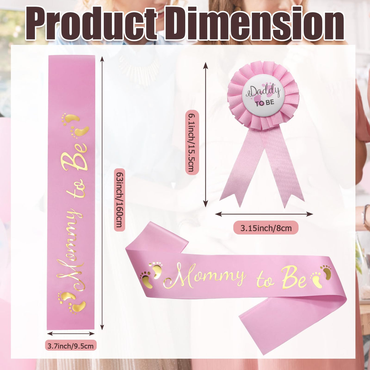 MILVOWOC Baby Shower Sash 2 Pack Mommy & Daddy to Be Set, Pink